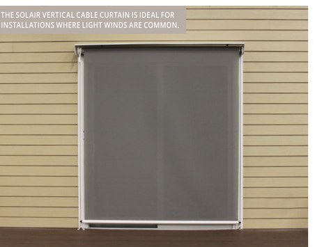 Solair® Vertical Cable Curtain mounted on a wall above a deck