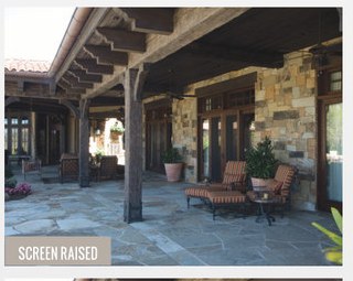 Covered residential patio with the Solair® Power Screen raised out of sight