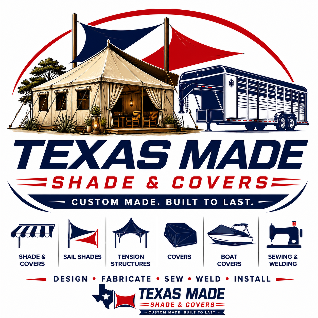 Texas Made Shade & Covers — custom made, built to last: shade and covers, sail shades, tension structures, covers, boat covers, sewing & welding