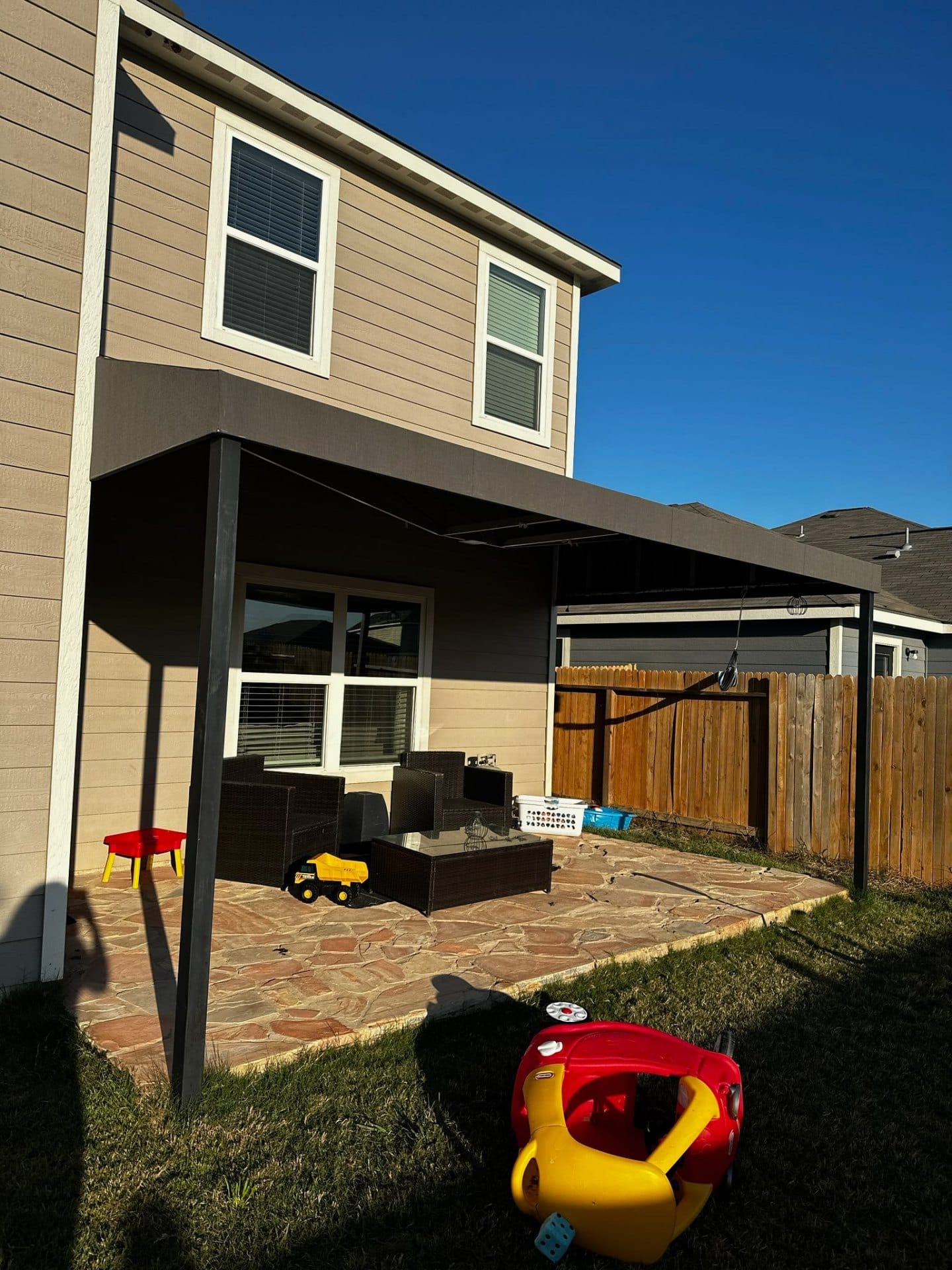 Welded aluminum patio cover frame — same build style for covered parking