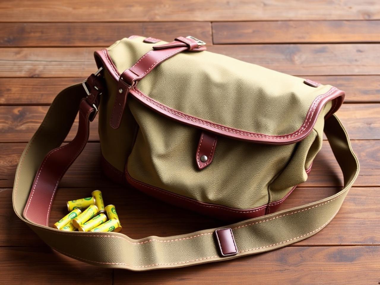 Custom canvas hunting bag with leather trim and shotgun shells — specialty hunting items by Texas Made Shade